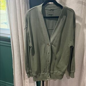 Aerie Olive Green Cardigan Sweatshirt